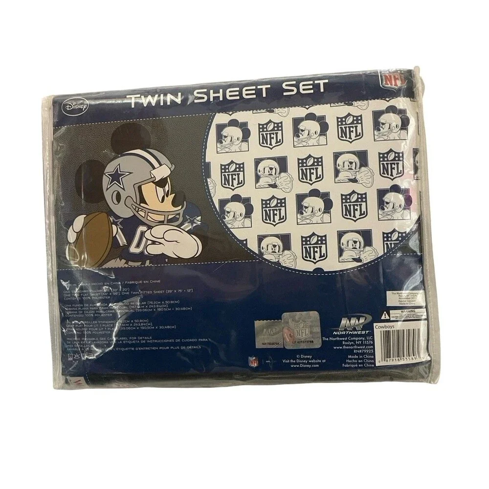 Disney Mickey Mouse NFL Full Sheet Set with Pillow Case Dallas Cowboys Blue NEW
